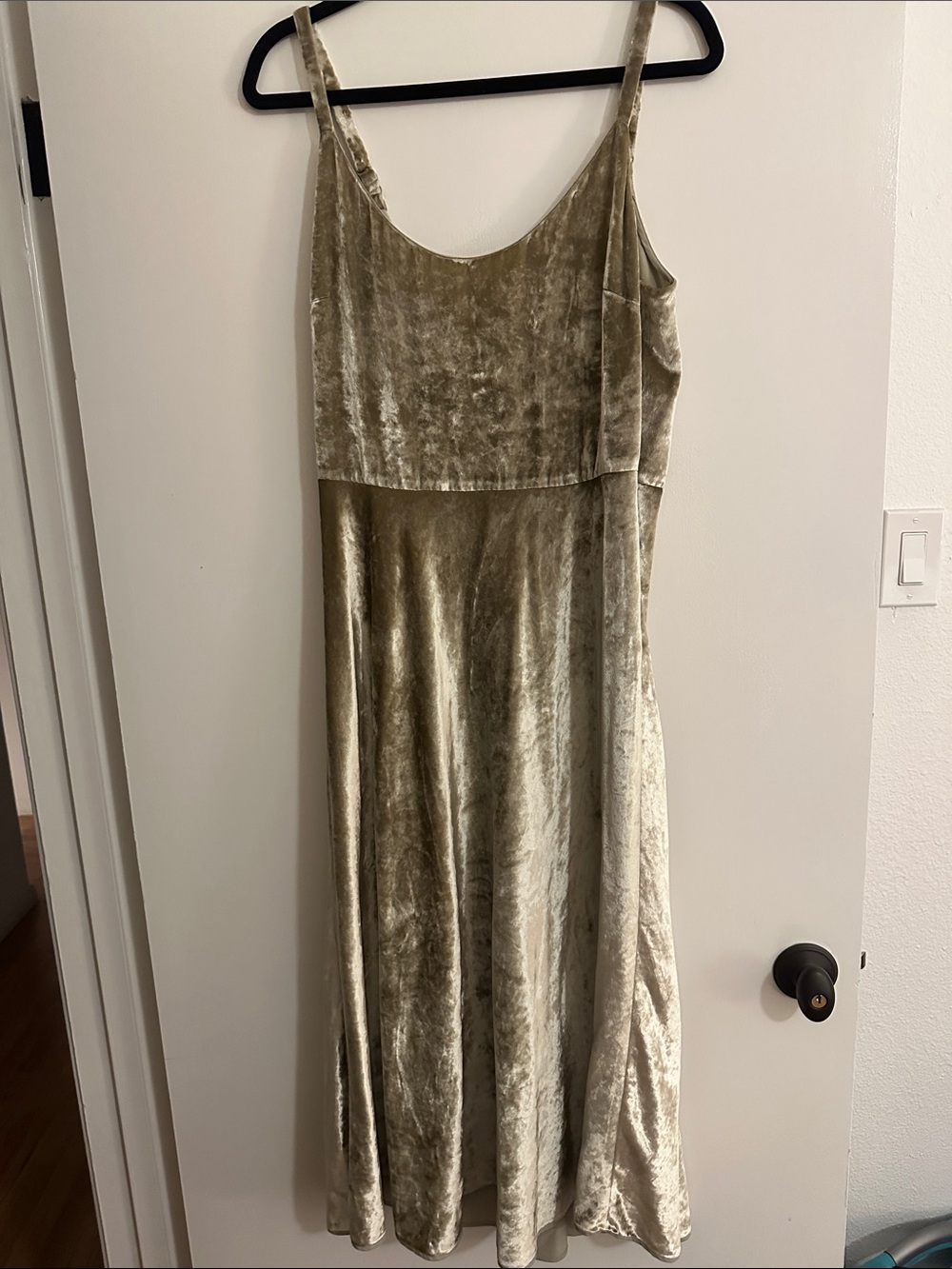 VINCE Velvet Slip Dress in Light Olive Green